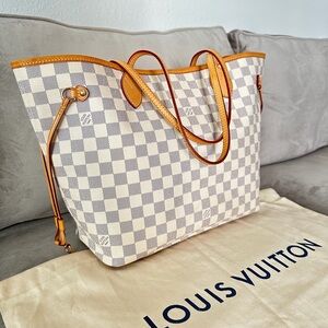 Louis Vuitton Damier Azur Canvas Tote in Cream and Tan Leather Trim